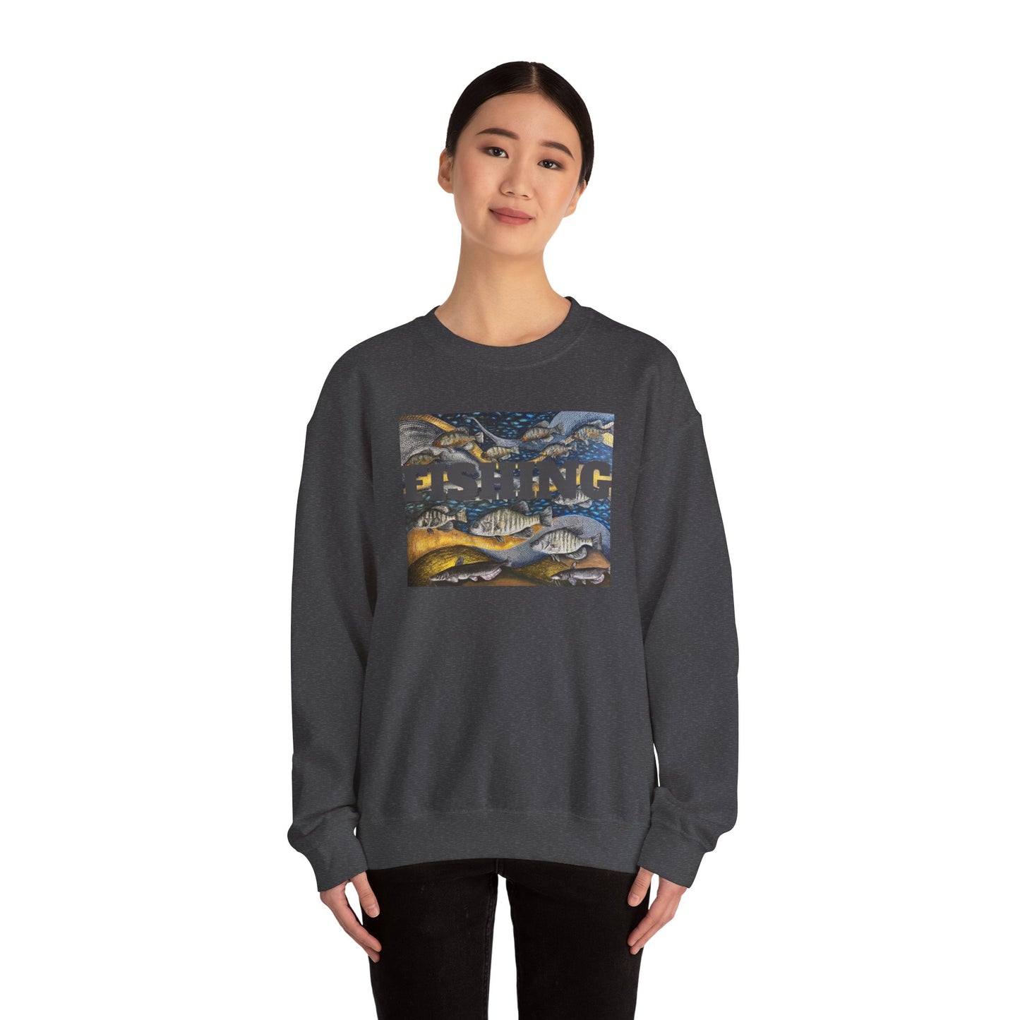 Unisex Heavy Blend™ Crewneck Sweatshirt, Get Lucky Fishing, Original Artwork, FrediFreds Home Collection