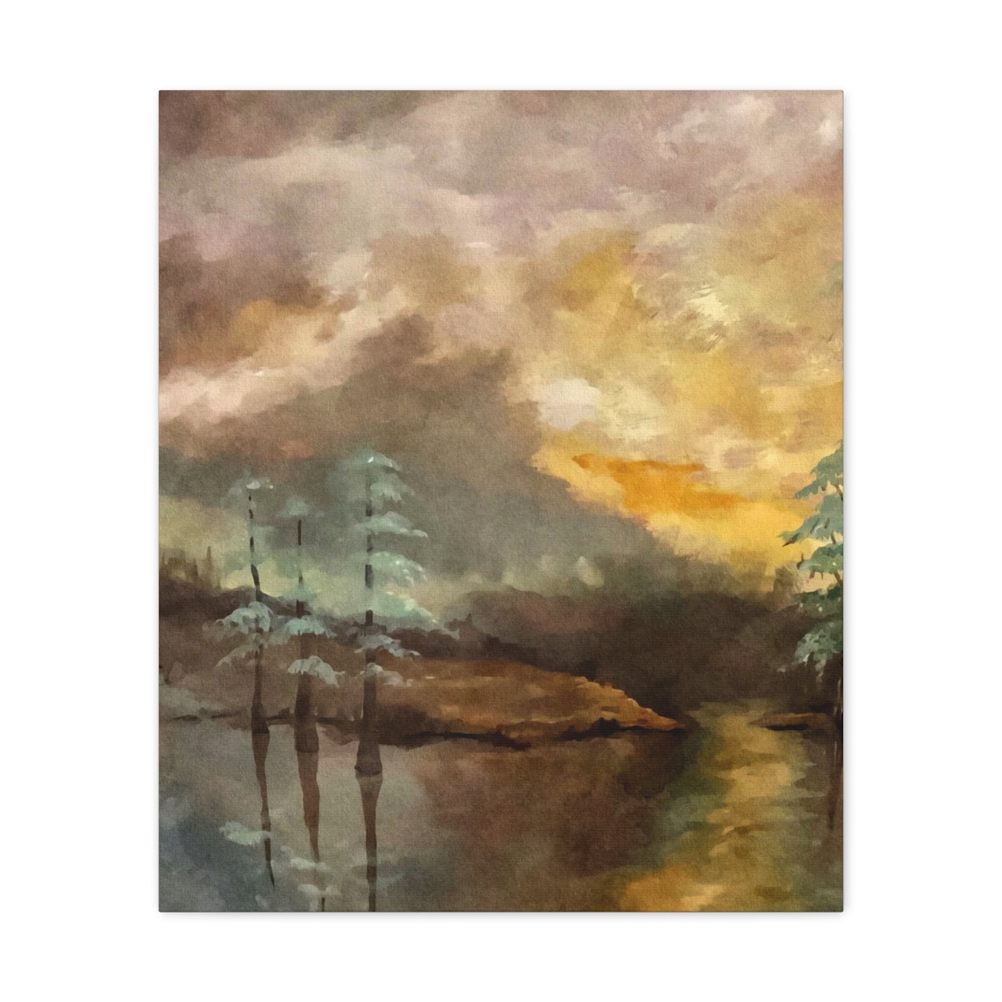 Canvas Gallery Wraps, Moon Lake Watercolor, FrediFreds Home Collection