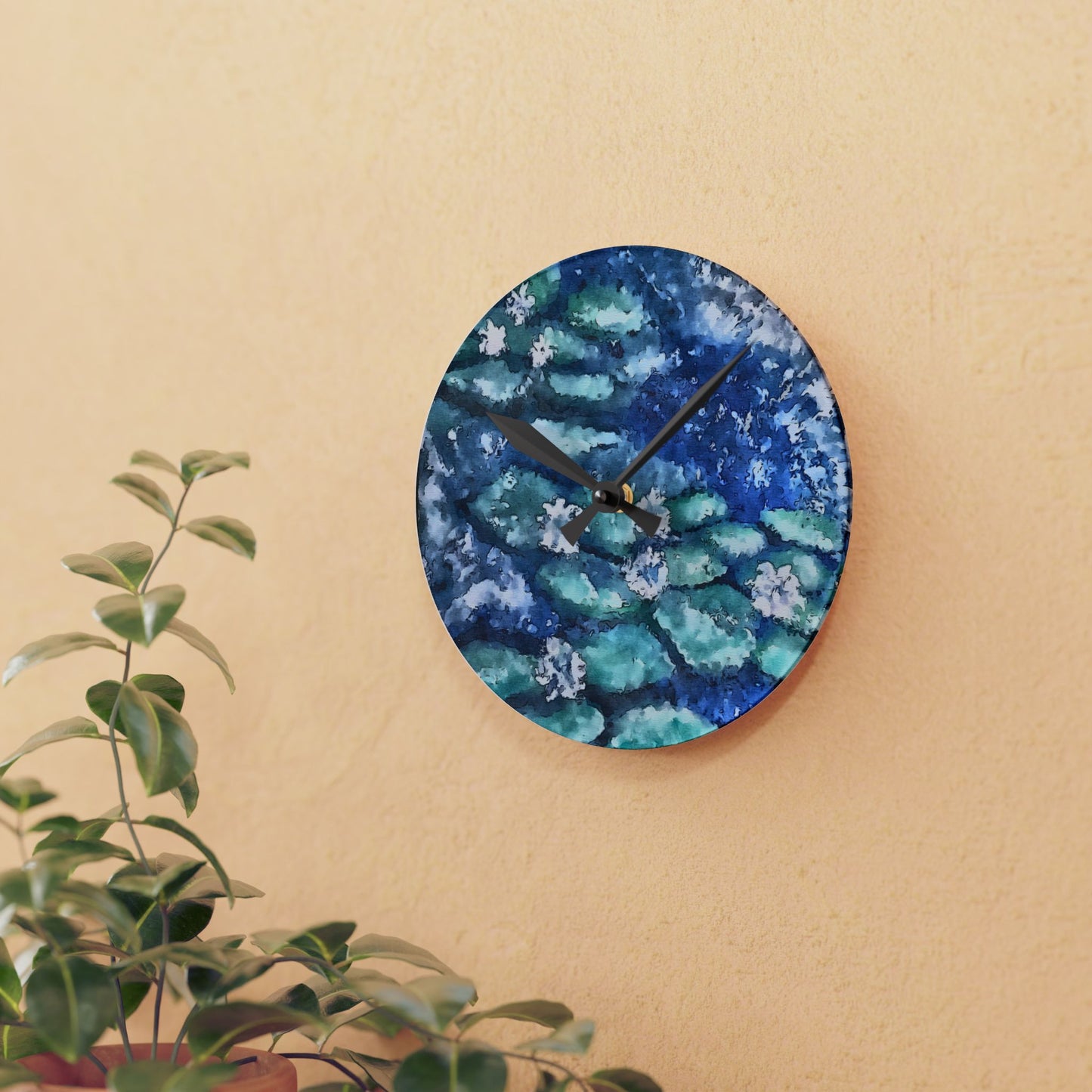 Acrylic Wall Clock, Water Lilies, FrediFreds Home Collection