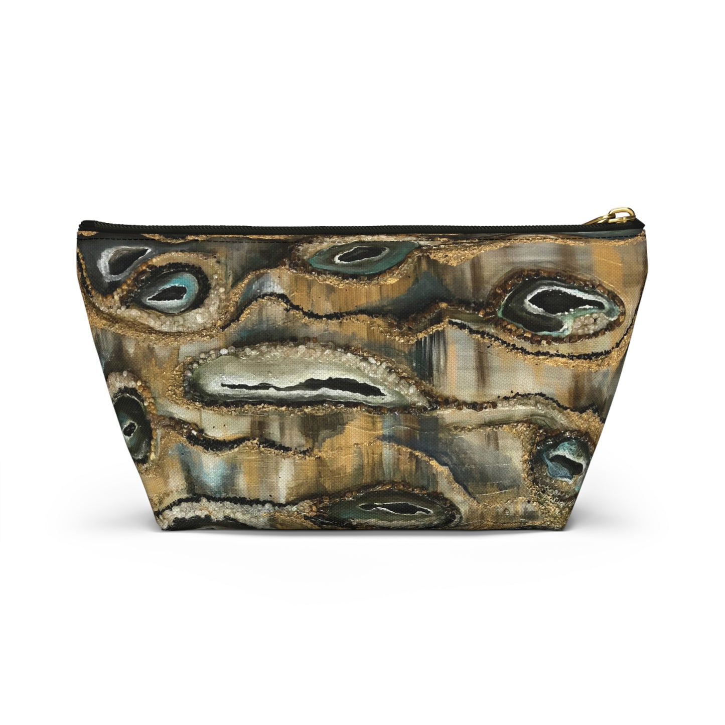 Accessory Pouch w T-bottom,  Abstract Design, Earth Tones, Creek Bed, Life on the Bayou Collection