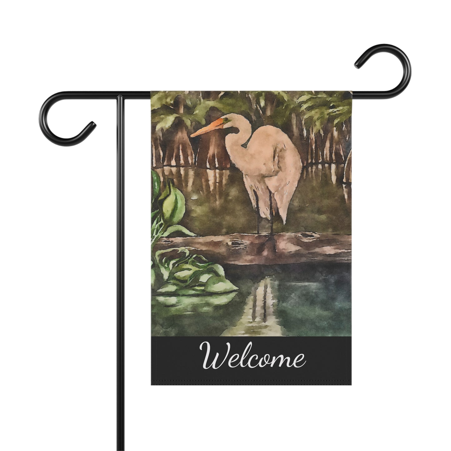 Garden & House Banner, Watercolor, Egret Perch, FrediFreds Home Collection