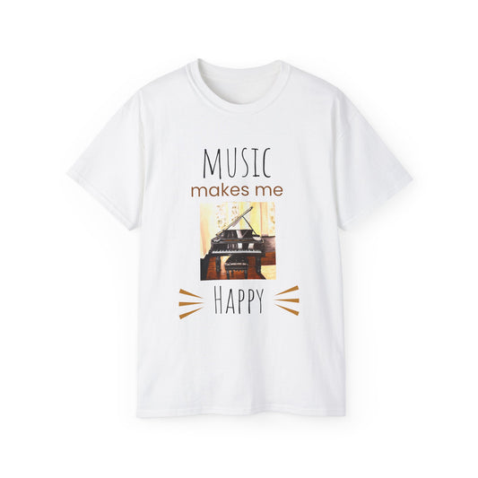 Unisex Ultra Cotton Tee, Music, Piano Artwork, Happy, Soul Music