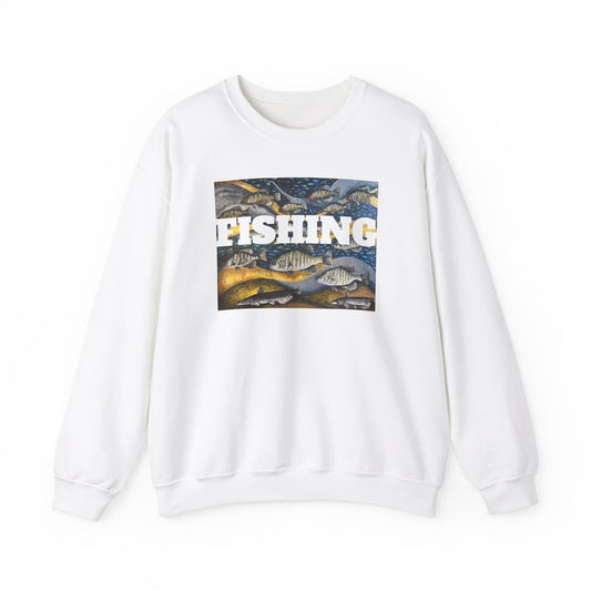 Unisex Heavy Blend™ Crewneck Sweatshirt, Get Lucky Fishing, Original Artwork, FrediFreds Home Collection