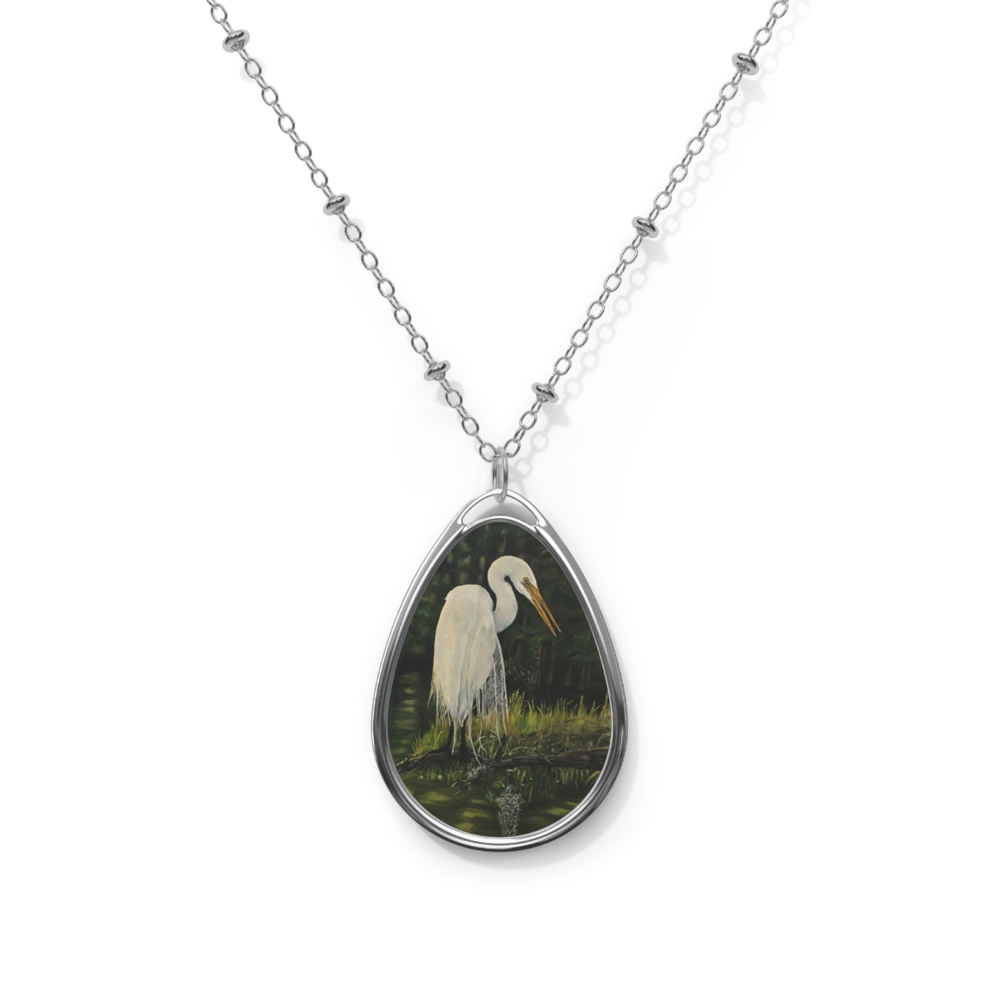 Oval Necklace, Egret, Bayou Life, Life on the Bayou Collection