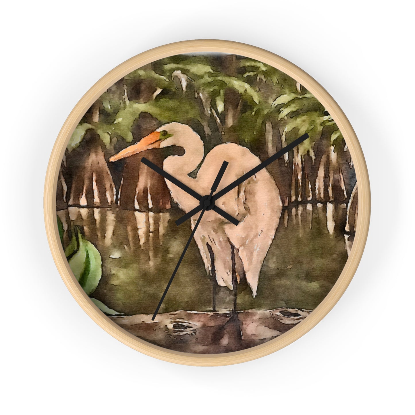 Wall Clock, Watercolor, Egret Perch, Life on the Bayou Collection