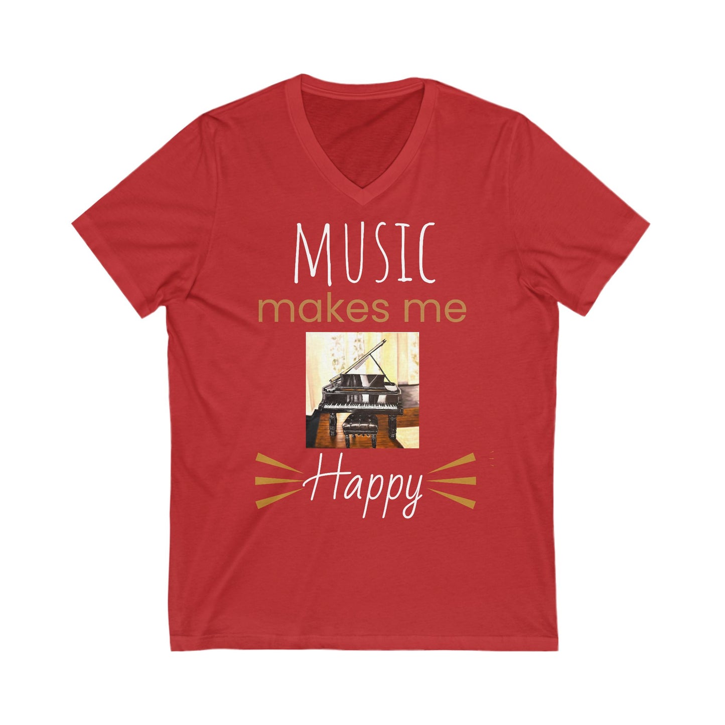 Unisex Jersey Short Sleeve V-Neck Tee, Piano Art, Music, Happy