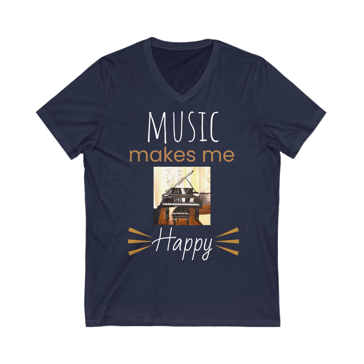 Unisex Jersey Short Sleeve V-Neck Tee, Piano Art, Music, Happy