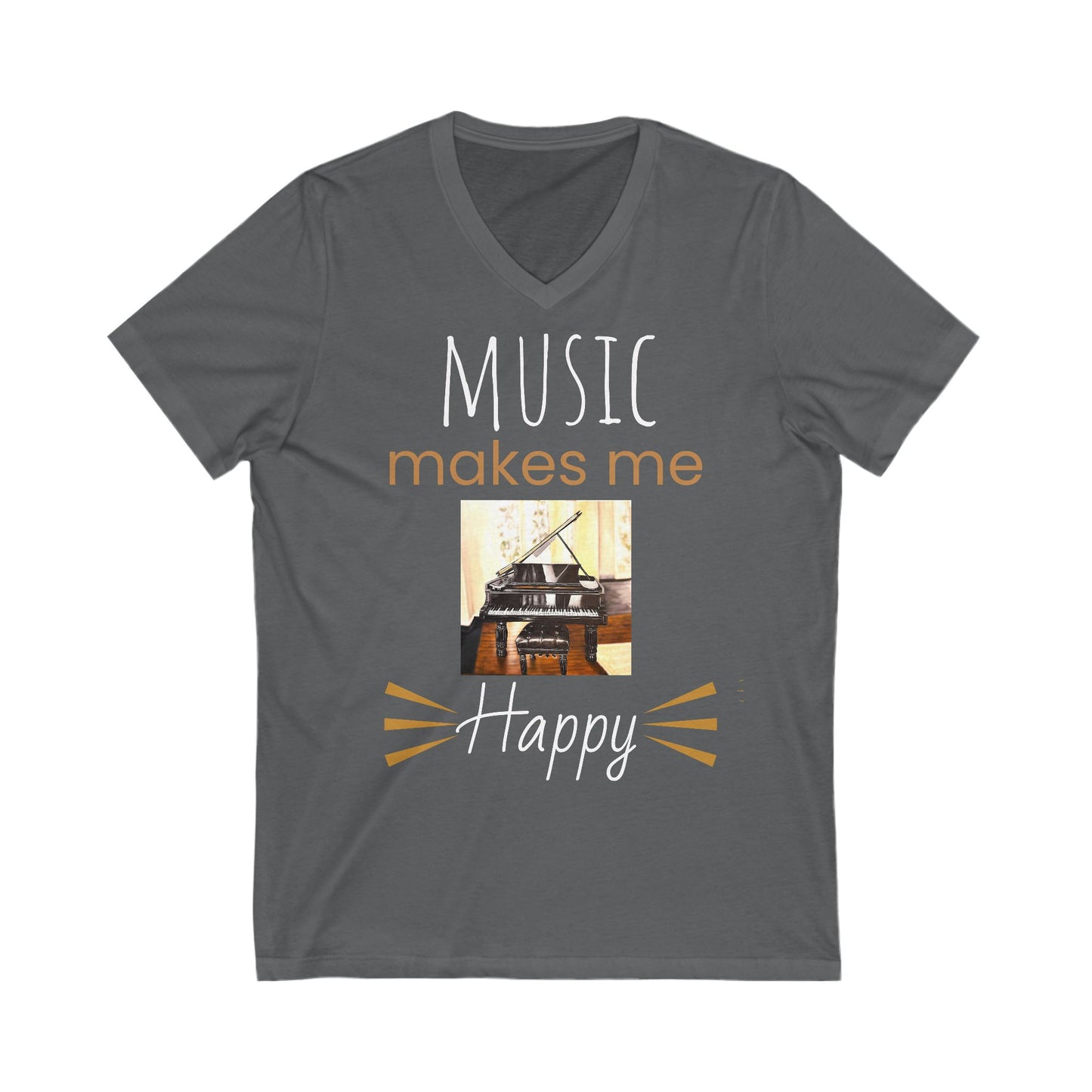 Unisex Jersey Short Sleeve V-Neck Tee, Piano Art, Music, Happy