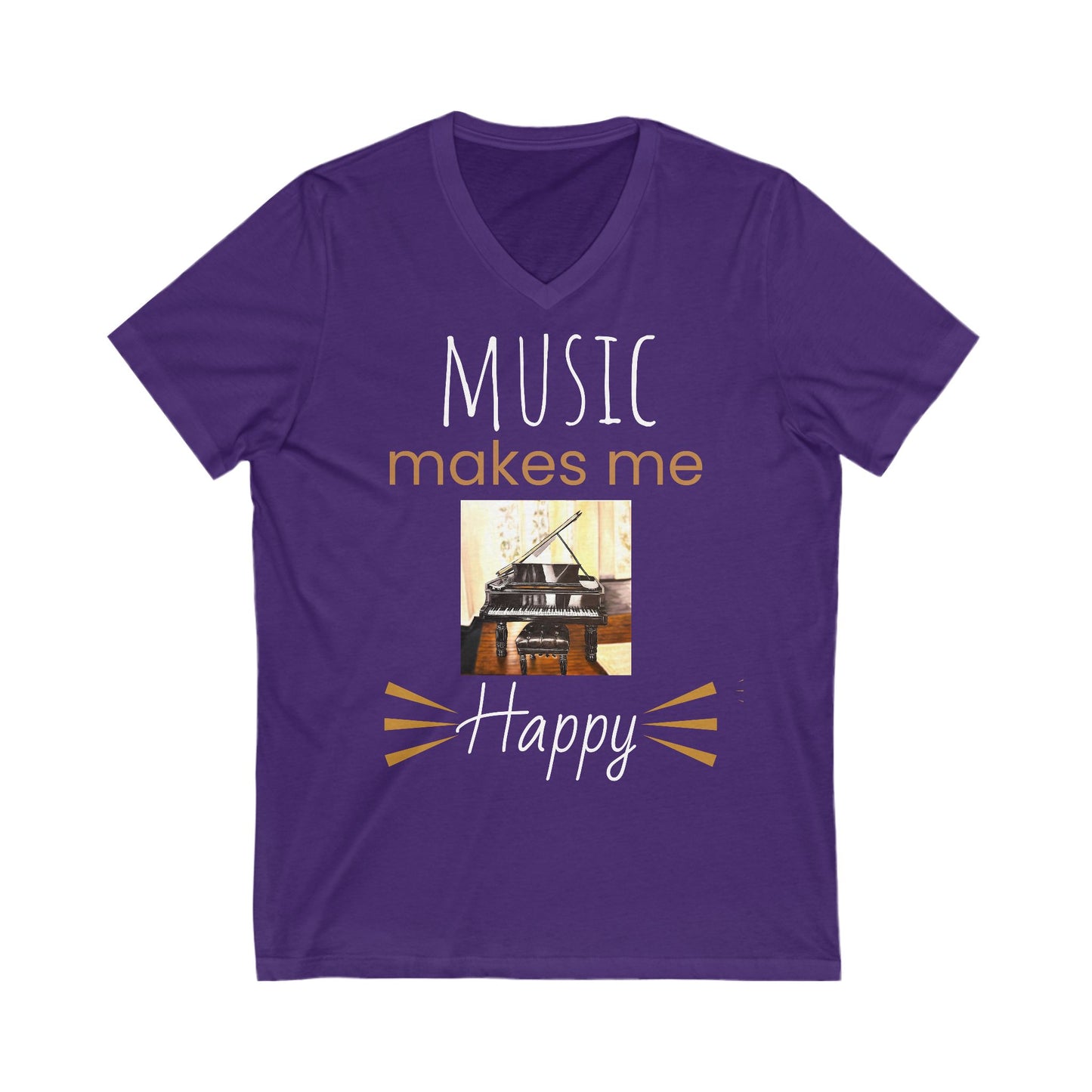 Unisex Jersey Short Sleeve V-Neck Tee, Piano Art, Music, Happy