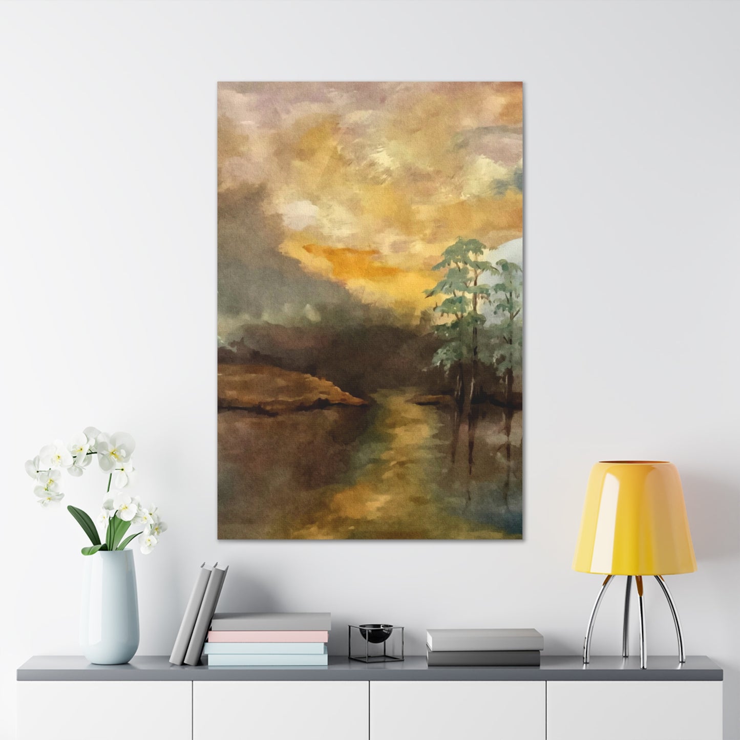 Canvas Gallery Wraps, Moon Lake Watercolor, FrediFreds Home Collection