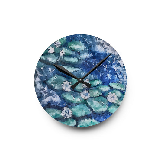 Acrylic Wall Clock, Water Lilies, FrediFreds Home Collection