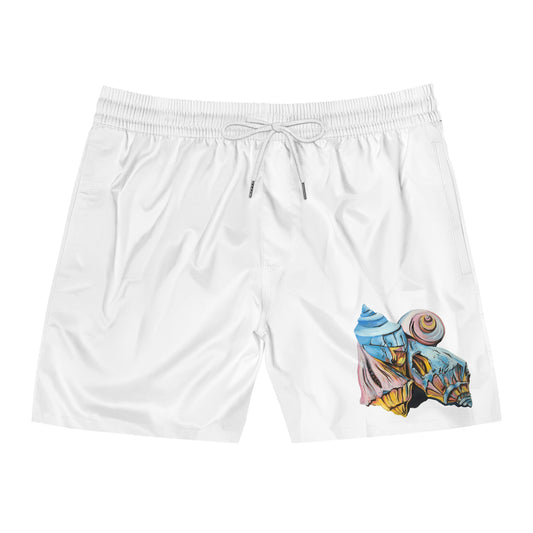 Men's Mid-Length Swim Shorts (AOP), Artsy Pastel Beach Shells, Beachwalker Club Collection