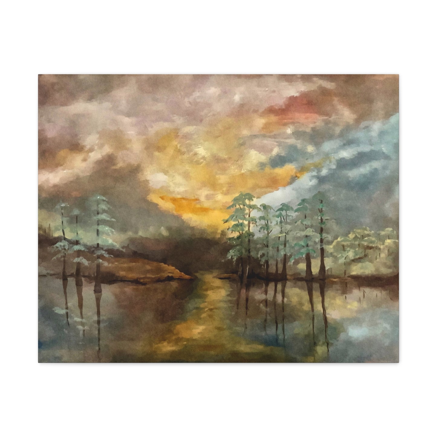 Canvas Gallery Wraps, Moon Lake Watercolor, FrediFreds Home Collection