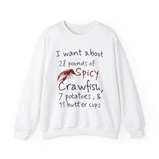 Unisex Heavy Blend™ Crewneck Sweatshirt, I want 28 pounds of Crawfish, Life on the Bayou Collection