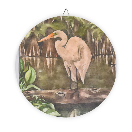 Wood Signs, Watercolor, Egret Perch, FrediFreds Home Collection