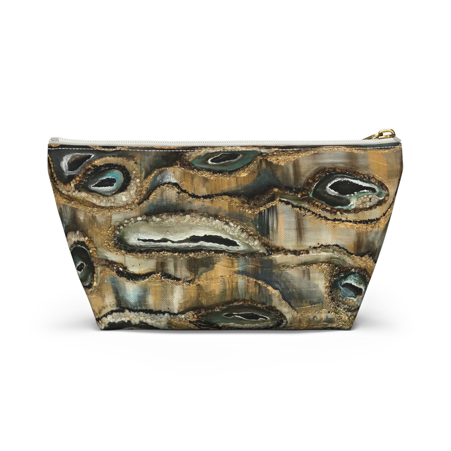 Accessory Pouch w T-bottom,  Abstract Design, Earth Tones, Creek Bed, Life on the Bayou Collection