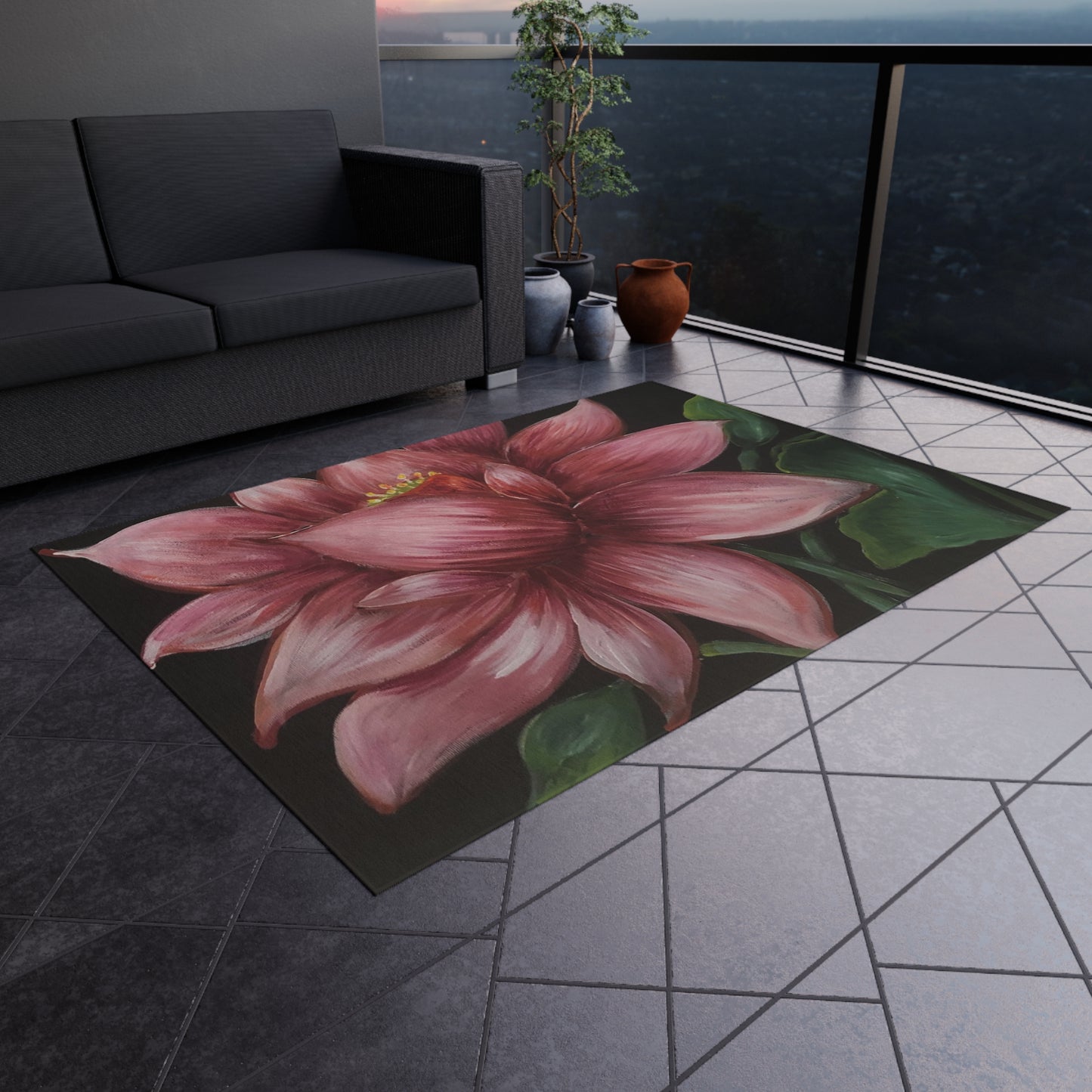 Outdoor Rug, Lotus Pink Midnight, Artsy, FrediFreds Home Collection