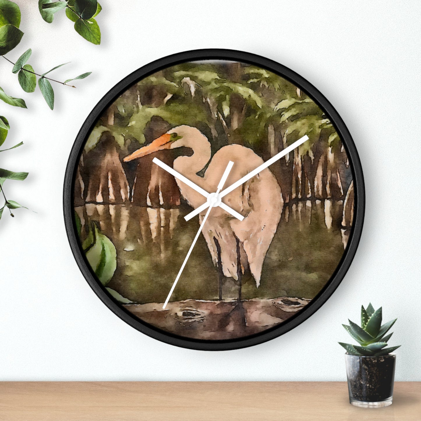 Wall Clock, Watercolor, Egret Perch, Life on the Bayou Collection