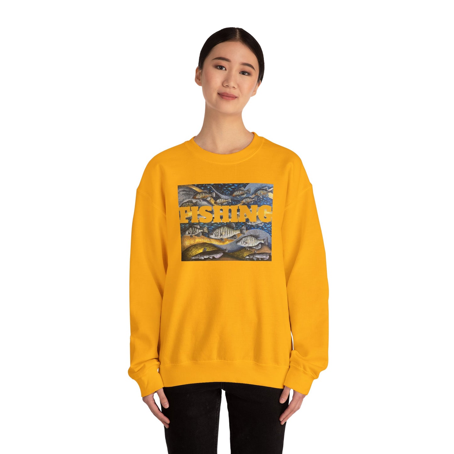 Unisex Heavy Blend™ Crewneck Sweatshirt, Get Lucky Fishing, Original Artwork, FrediFreds Home Collection