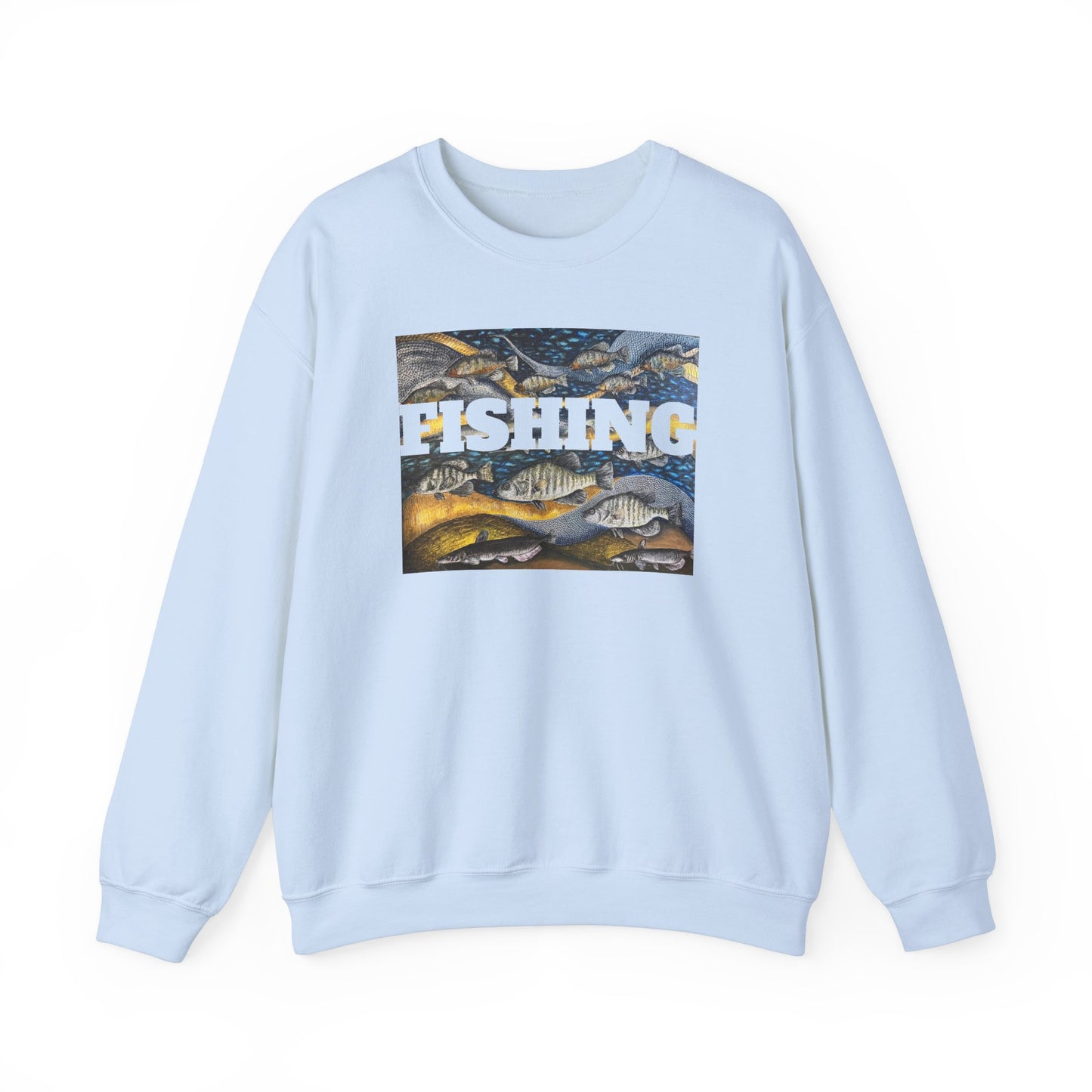 Unisex Heavy Blend™ Crewneck Sweatshirt, Get Lucky Fishing, Original Artwork, FrediFreds Home Collection