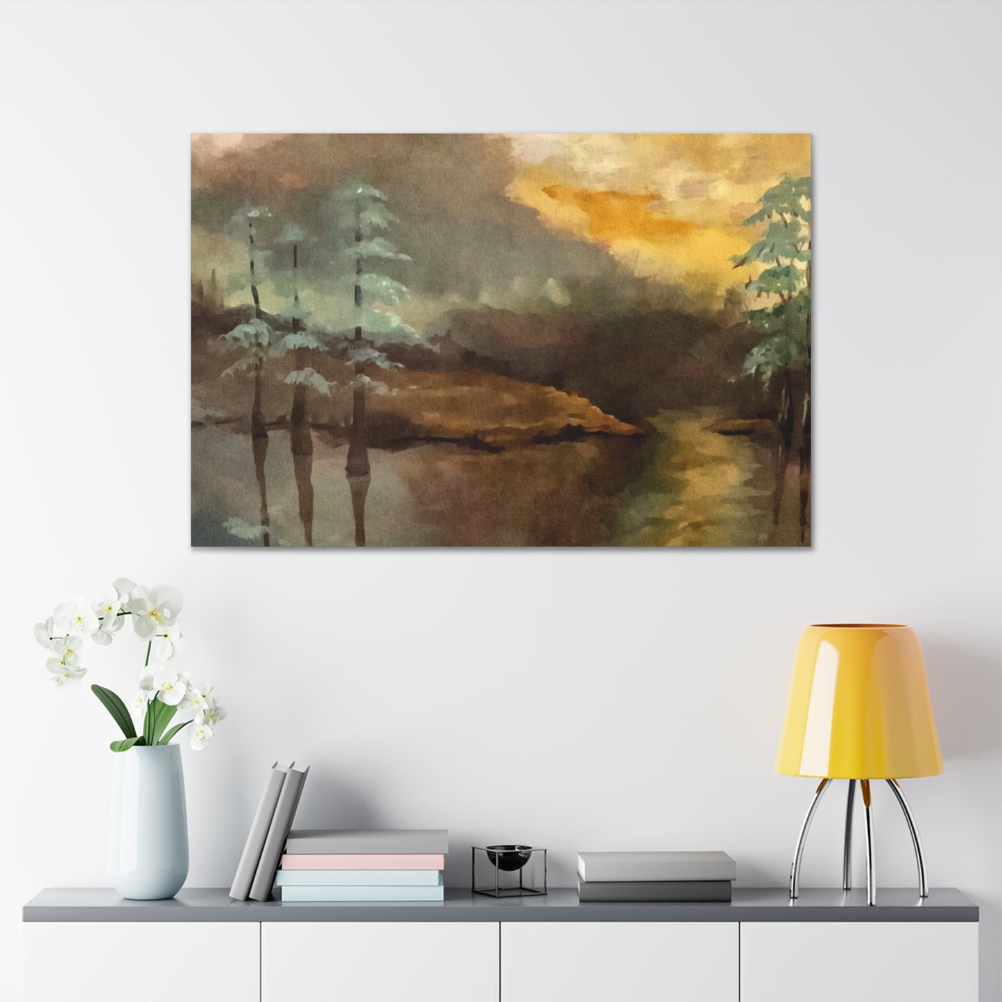 Canvas Gallery Wraps, Moon Lake Watercolor, FrediFreds Home Collection