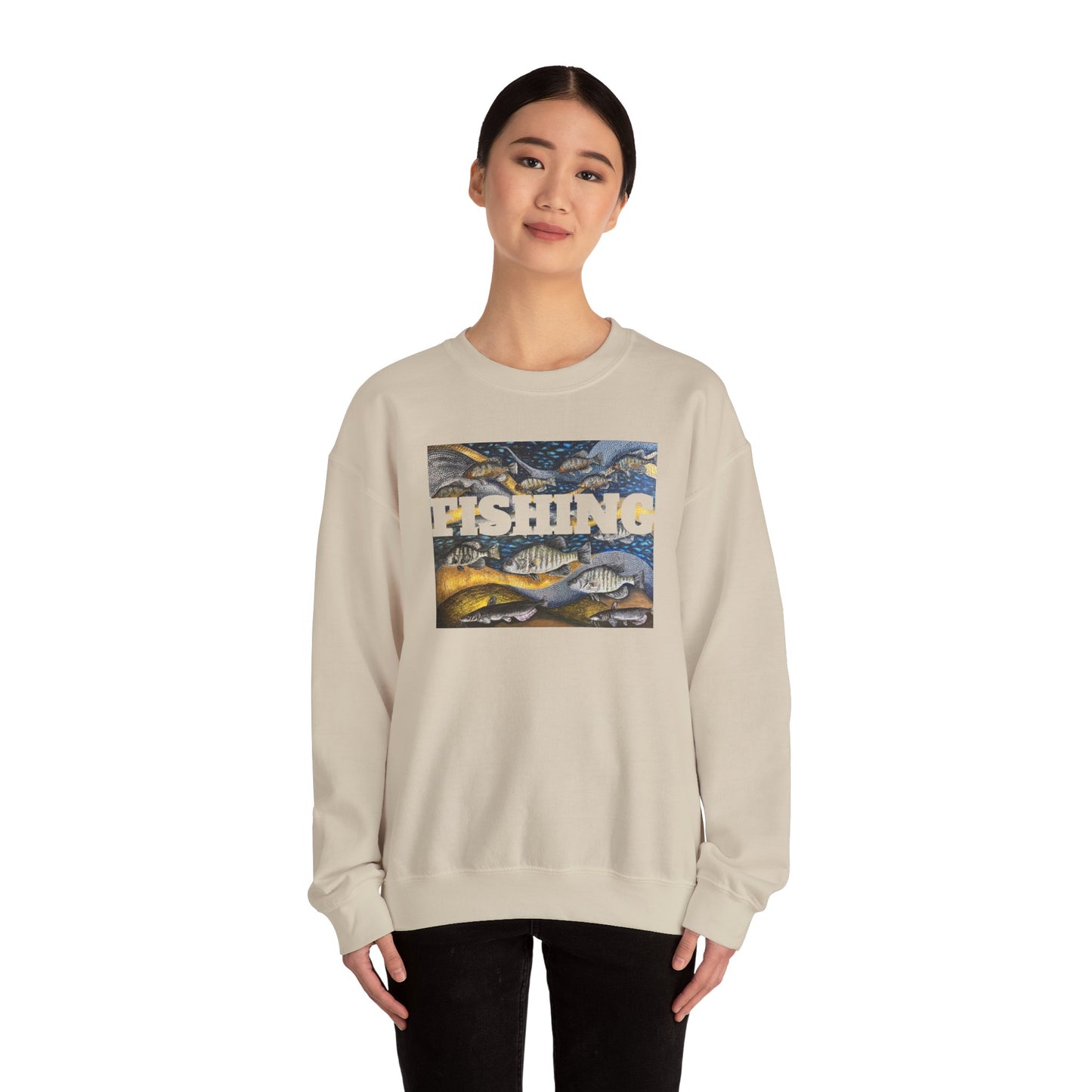 Unisex Heavy Blend™ Crewneck Sweatshirt, Get Lucky Fishing, Original Artwork, FrediFreds Home Collection