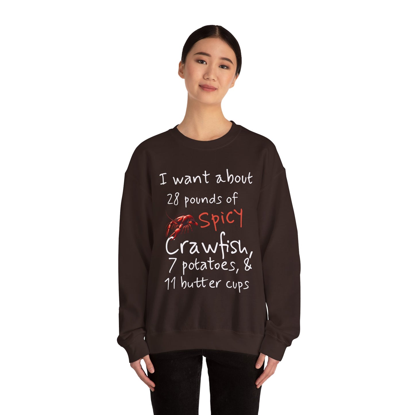 Unisex Heavy Blend™ Crewneck Sweatshirt, I want 28 pounds of Crawfish, Life on the Bayou Collection