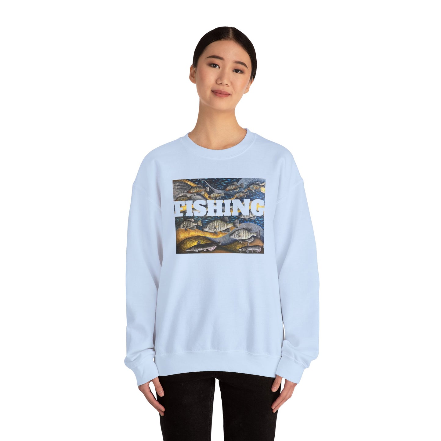 Unisex Heavy Blend™ Crewneck Sweatshirt, Get Lucky Fishing, Original Artwork, FrediFreds Home Collection