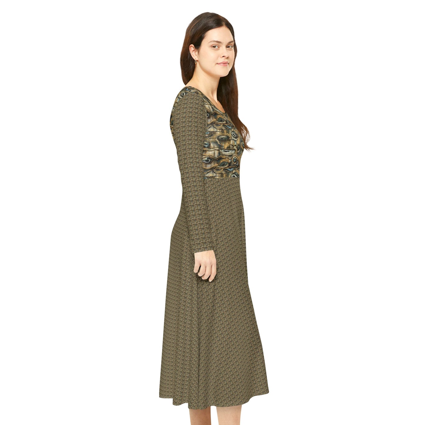 Women's Long Sleeve Modest Dress (AOP), Oyster Shells, FrediFreds Home Collection