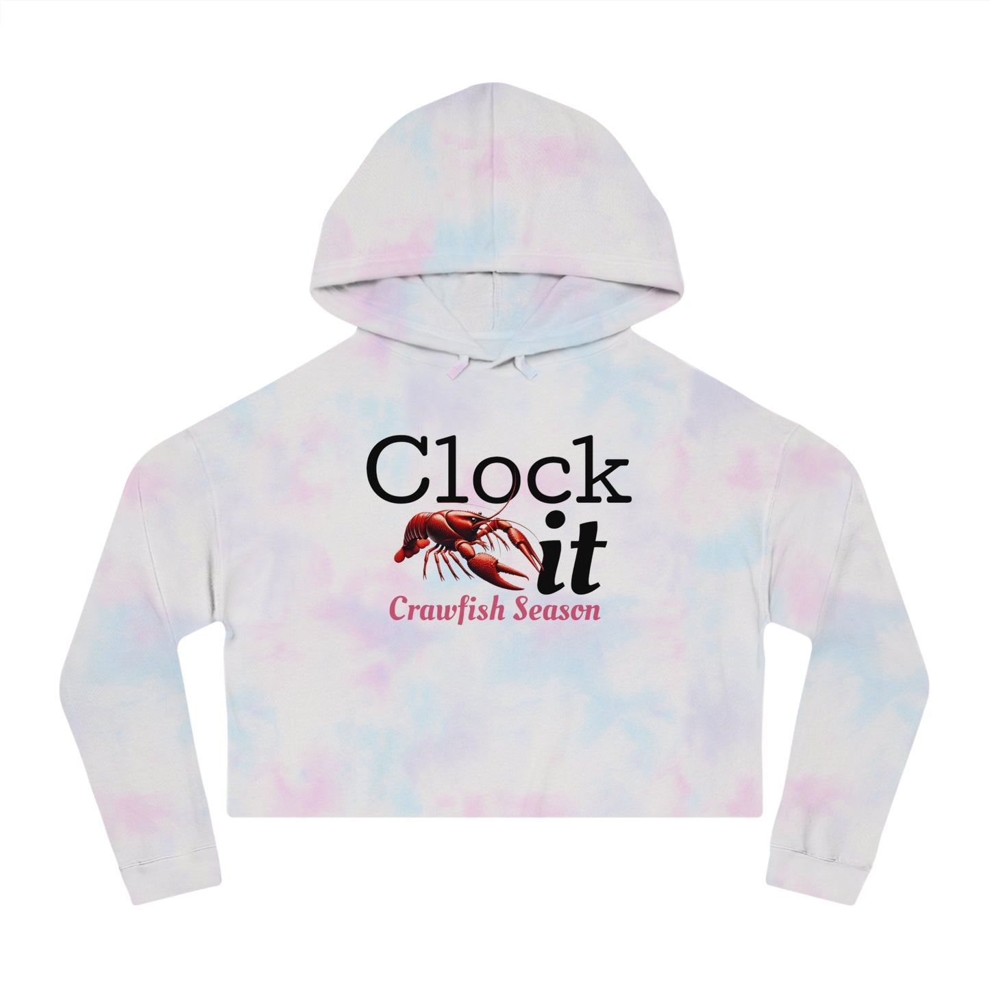 Women’s Cropped Hooded Sweatshirt, Clock It (Crawfish Season),  Life on the Bayou Collection