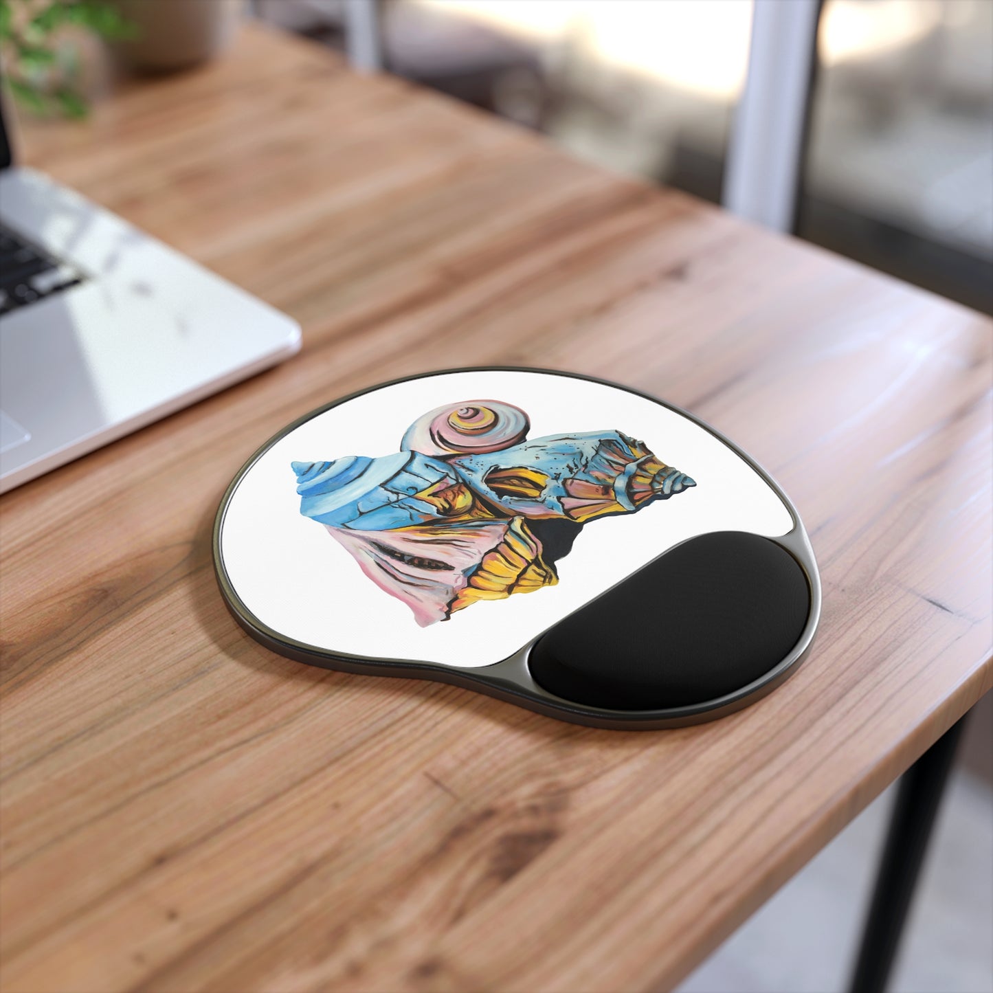 Mouse Pad With Wrist Rest, Artsy Pastel Beach Shells, Beachwalker Club Collection