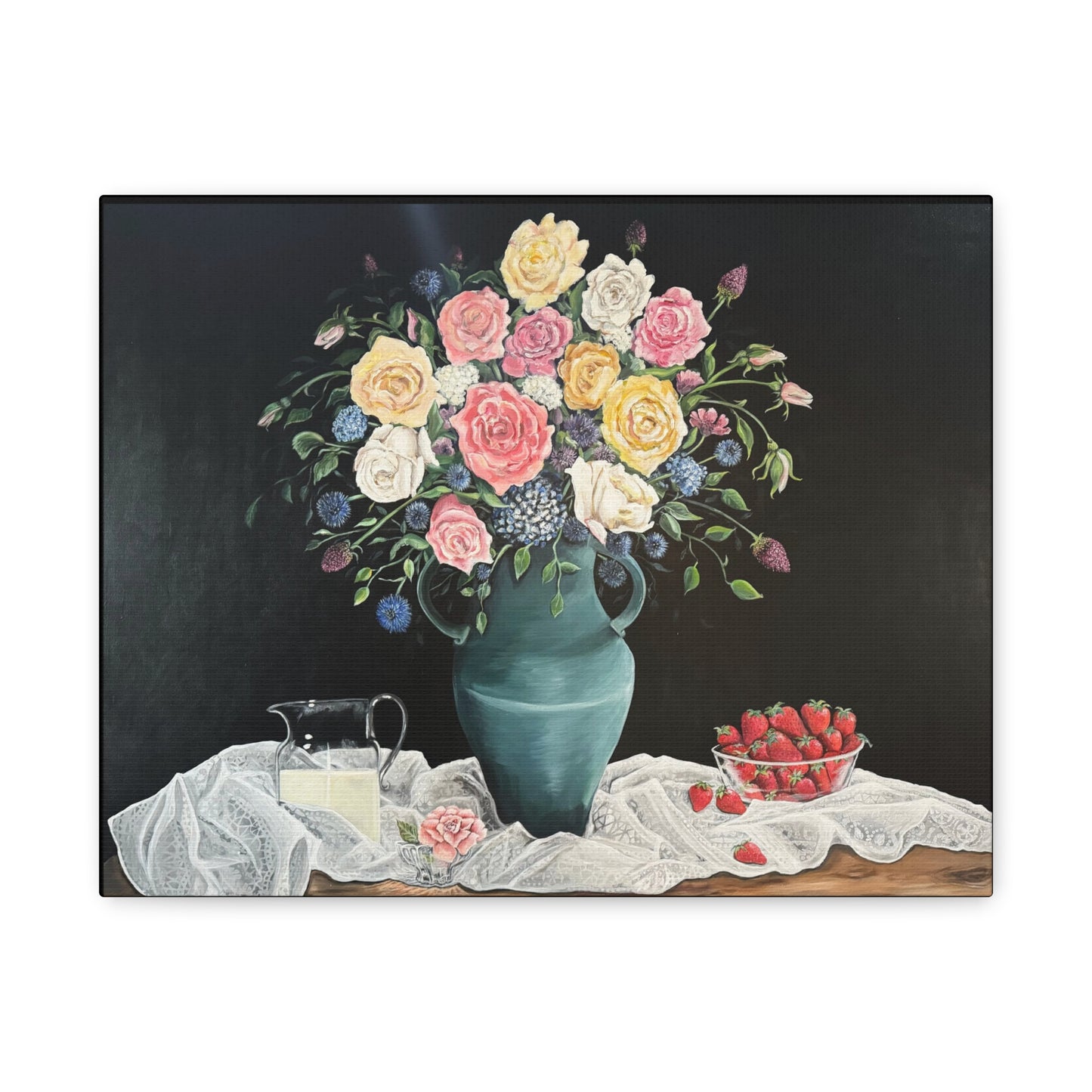 Matte Canvas, Stretched, 1.25", Strawberries and Lace, FrediFreds Home Collection