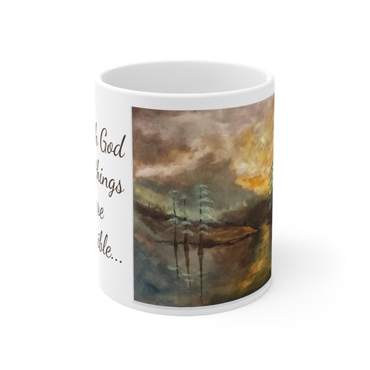 Ceramic Coffee Cups, 11oz, 15oz, Designer Series, Artwork, With God all things are possible", Moon Lake, FrediFreds Home Collection