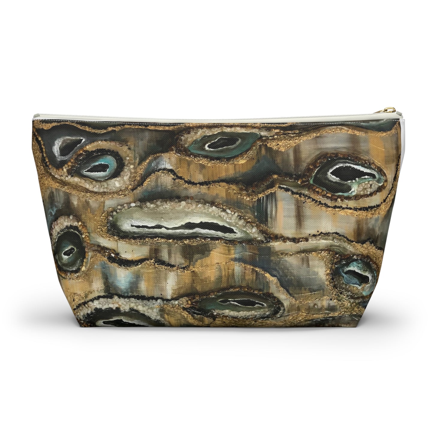 Accessory Pouch w T-bottom,  Abstract Design, Earth Tones, Creek Bed, Life on the Bayou Collection