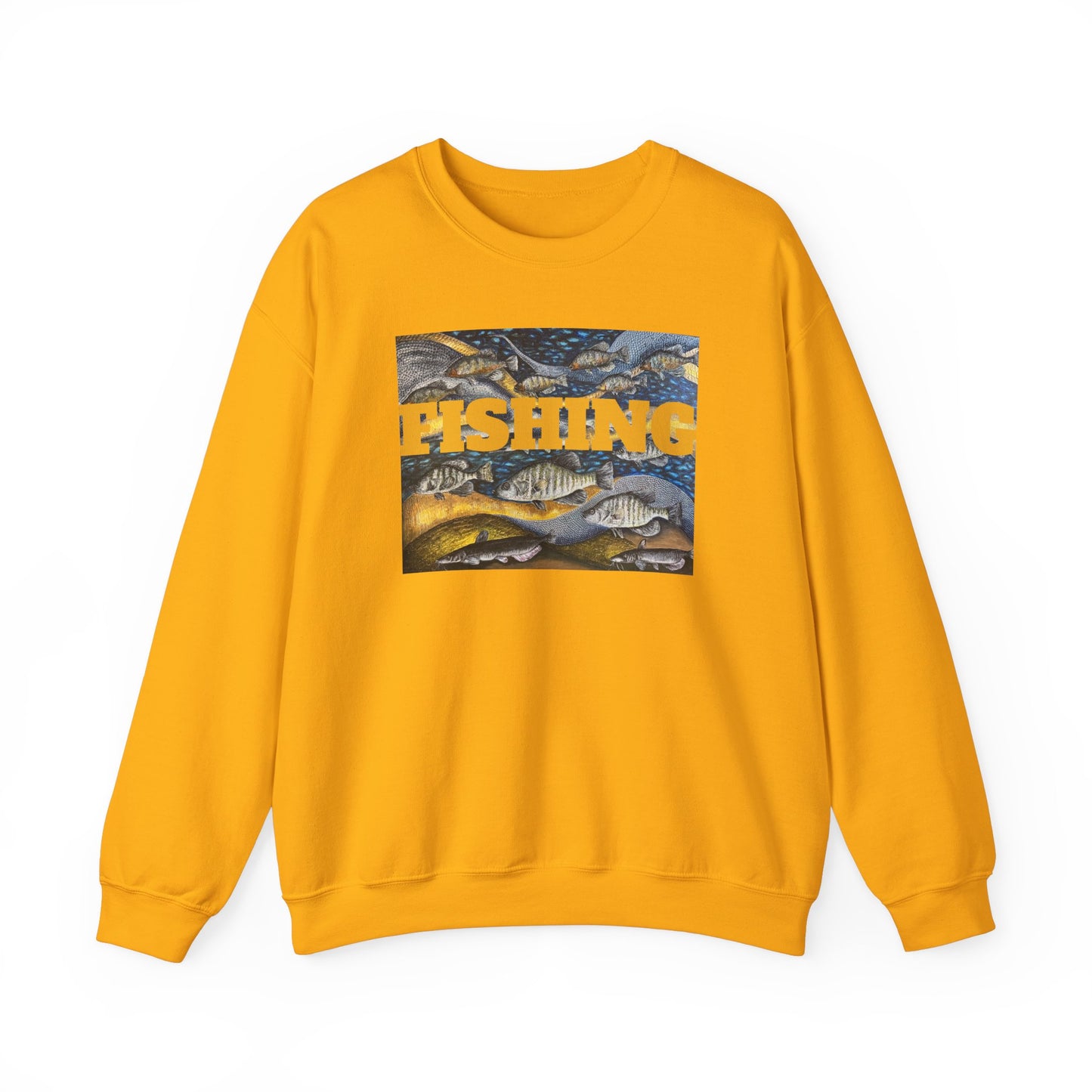 Unisex Heavy Blend™ Crewneck Sweatshirt, Get Lucky Fishing, Original Artwork, FrediFreds Home Collection
