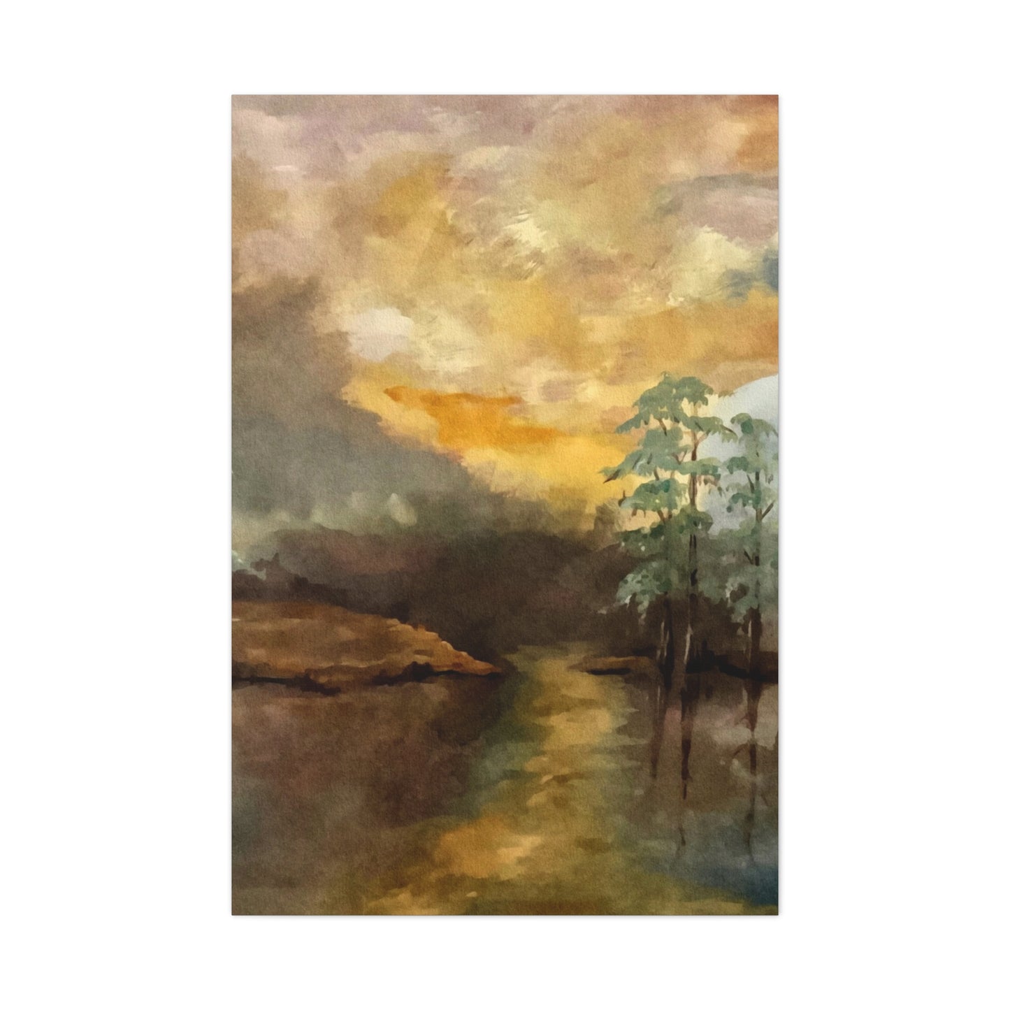 Canvas Gallery Wraps, Moon Lake Watercolor, FrediFreds Home Collection