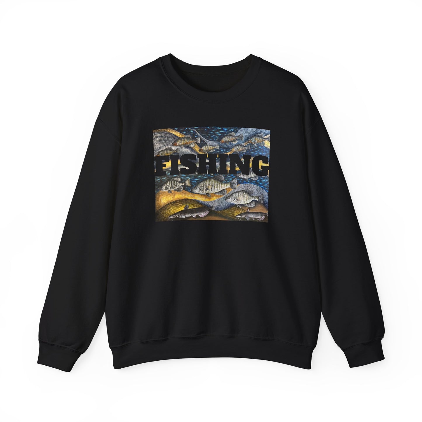 Unisex Heavy Blend™ Crewneck Sweatshirt, Get Lucky Fishing, Original Artwork, FrediFreds Home Collection