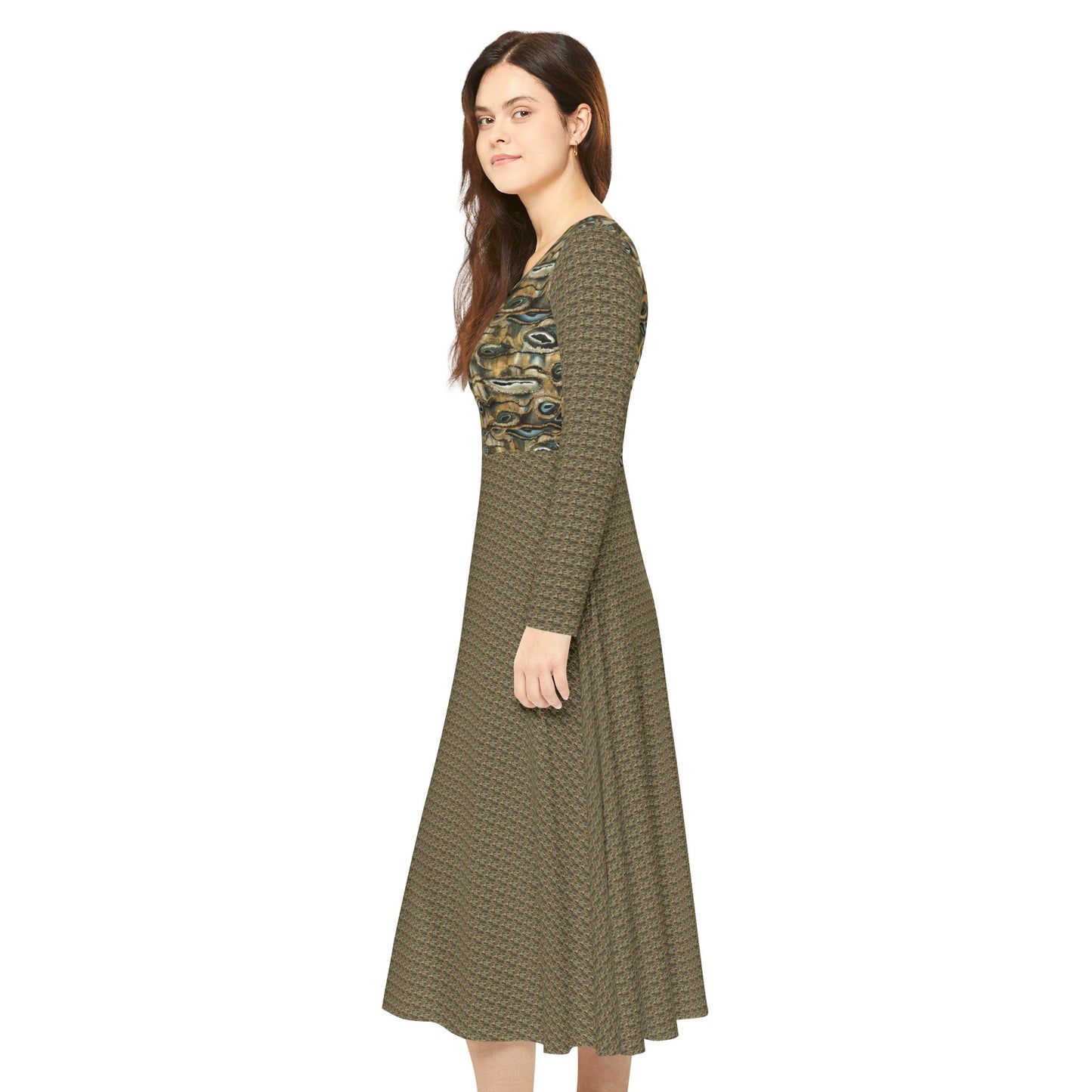Women's Long Sleeve Modest Dress (AOP), Oyster Shells, FrediFreds Home Collection