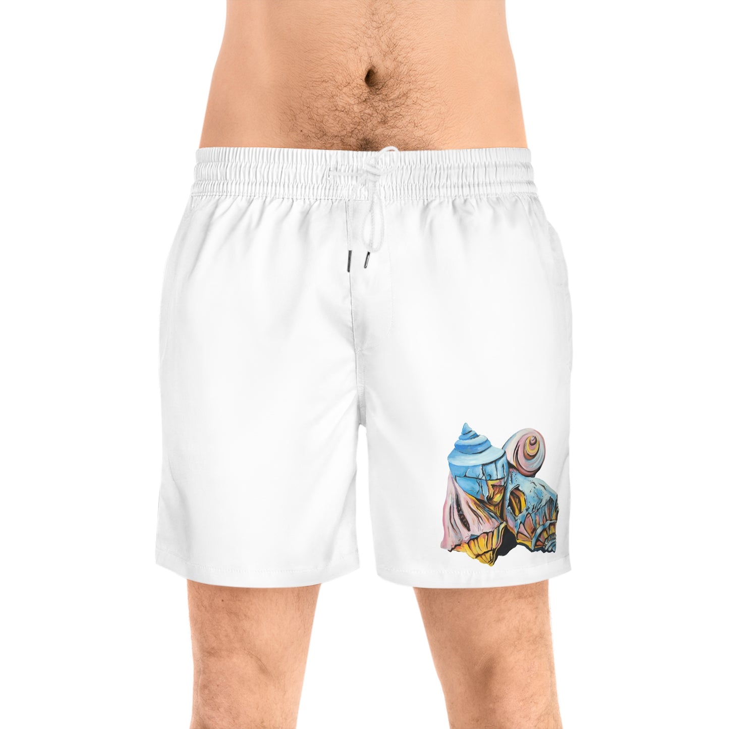 Men's Mid-Length Swim Shorts (AOP), Artsy Pastel Beach Shells, Beachwalker Club Collection