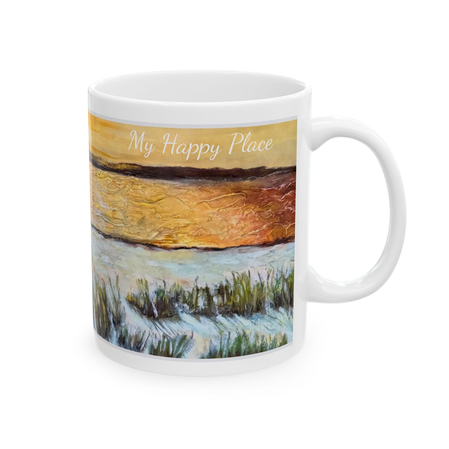 Ceramic Mug, (11oz, 15oz), Paradise, My Happy Place, Beachwalker Club Collection