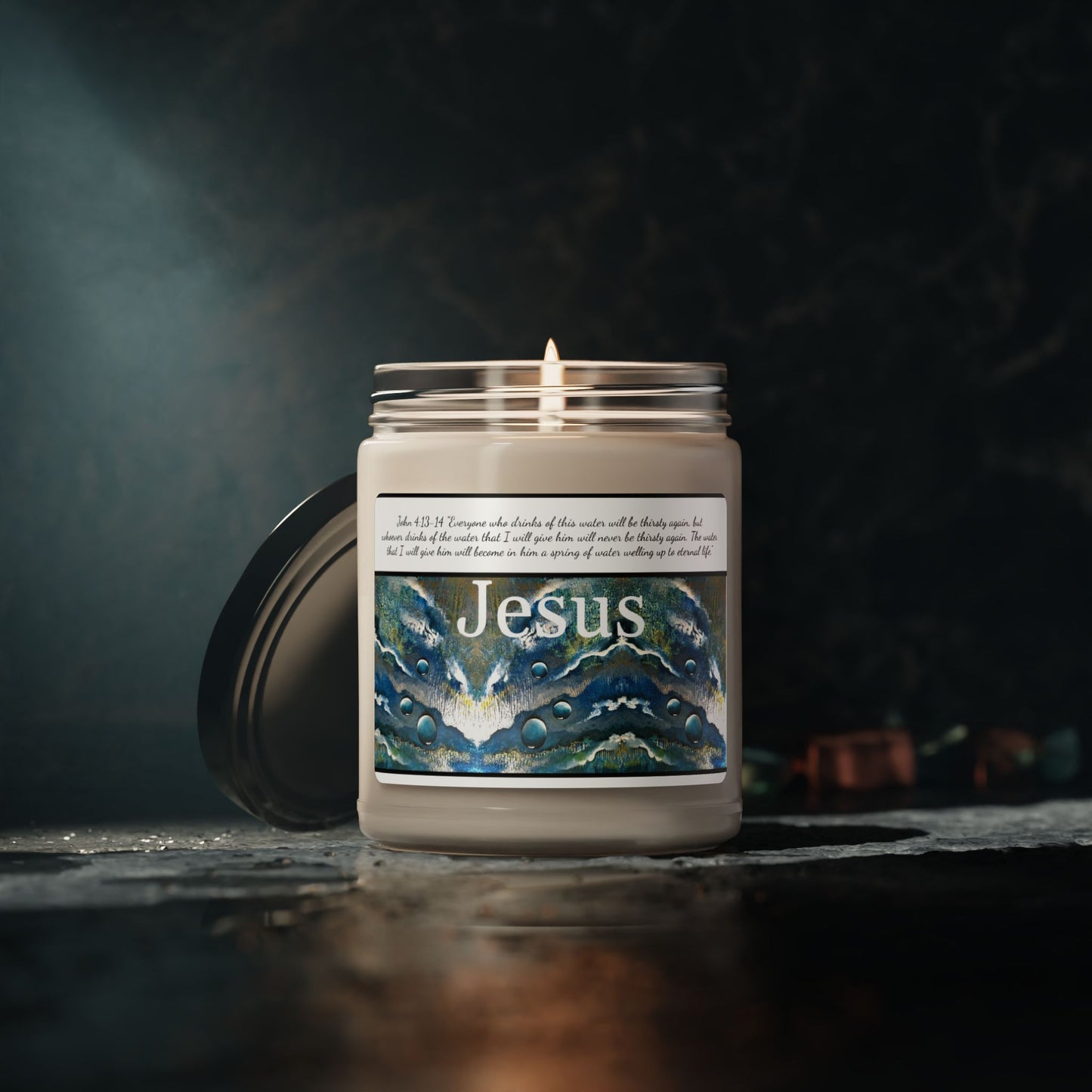 Scented Soy Candle, 9oz, John 4:13-14, Abstract Art, Designer Series, FrediFreds Home Collection