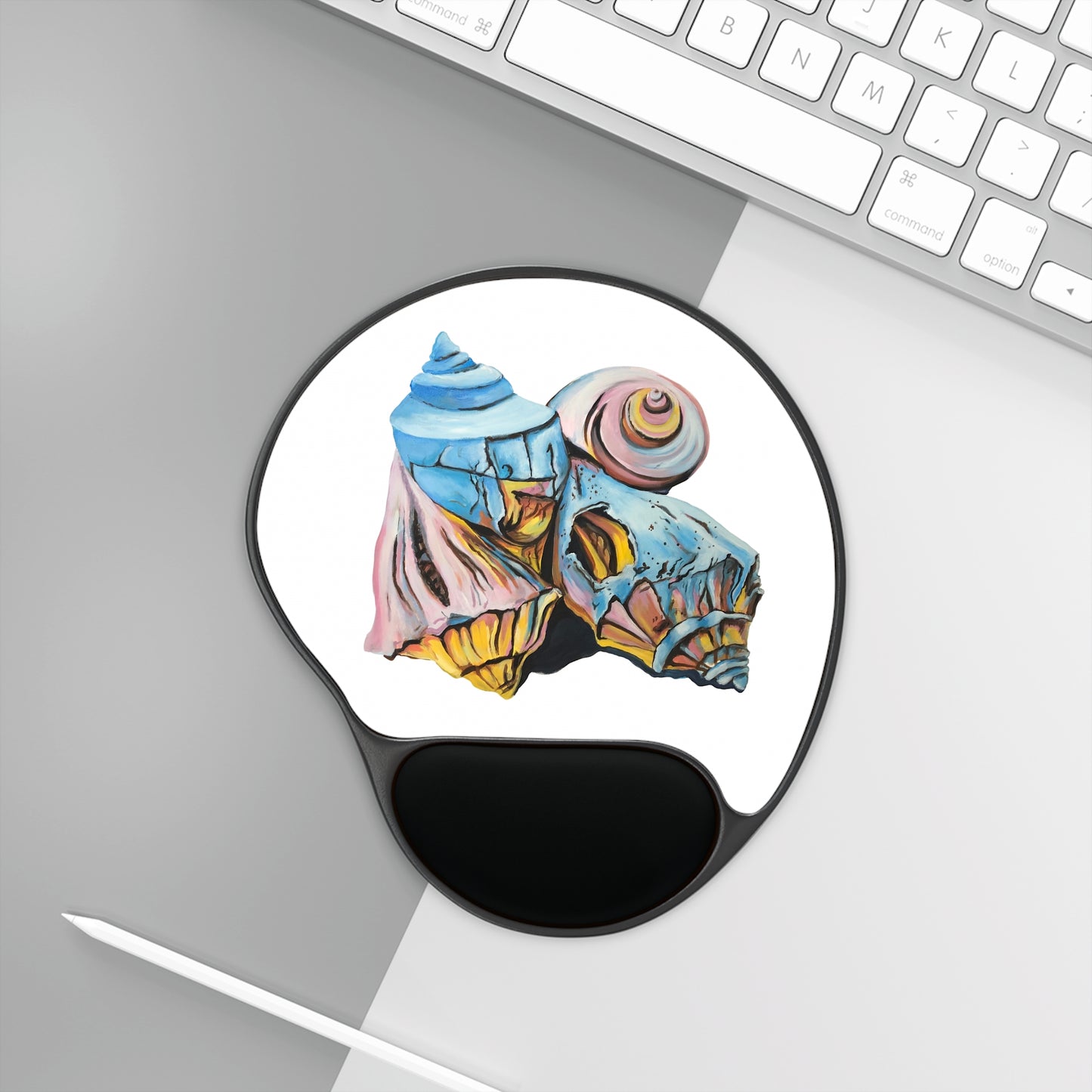 Mouse Pad With Wrist Rest, Artsy Pastel Beach Shells, Beachwalker Club Collection