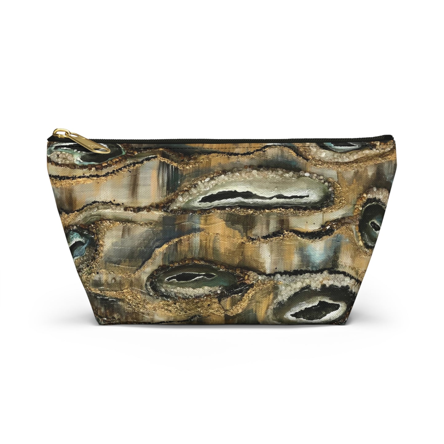 Accessory Pouch w T-bottom,  Abstract Design, Earth Tones, Creek Bed, Life on the Bayou Collection