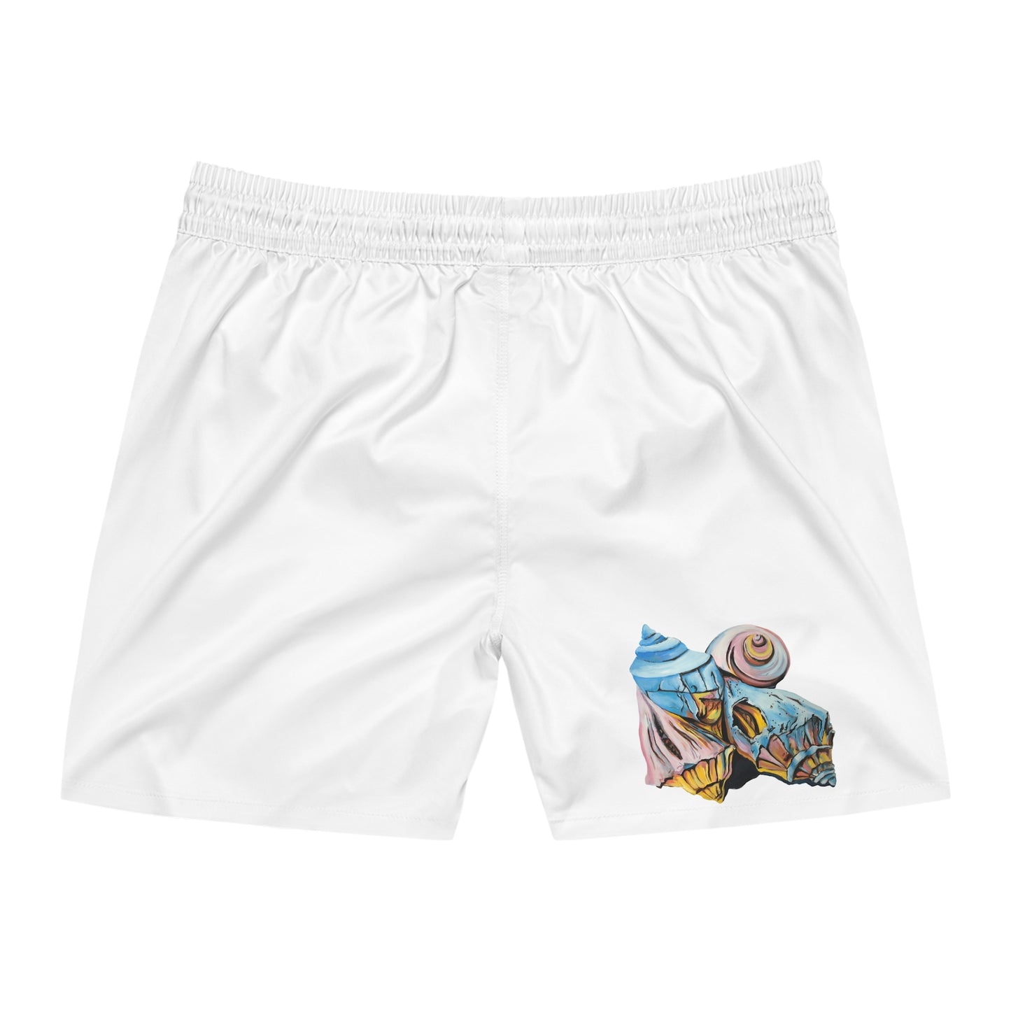 Men's Mid-Length Swim Shorts (AOP), Artsy Pastel Beach Shells, Beachwalker Club Collection