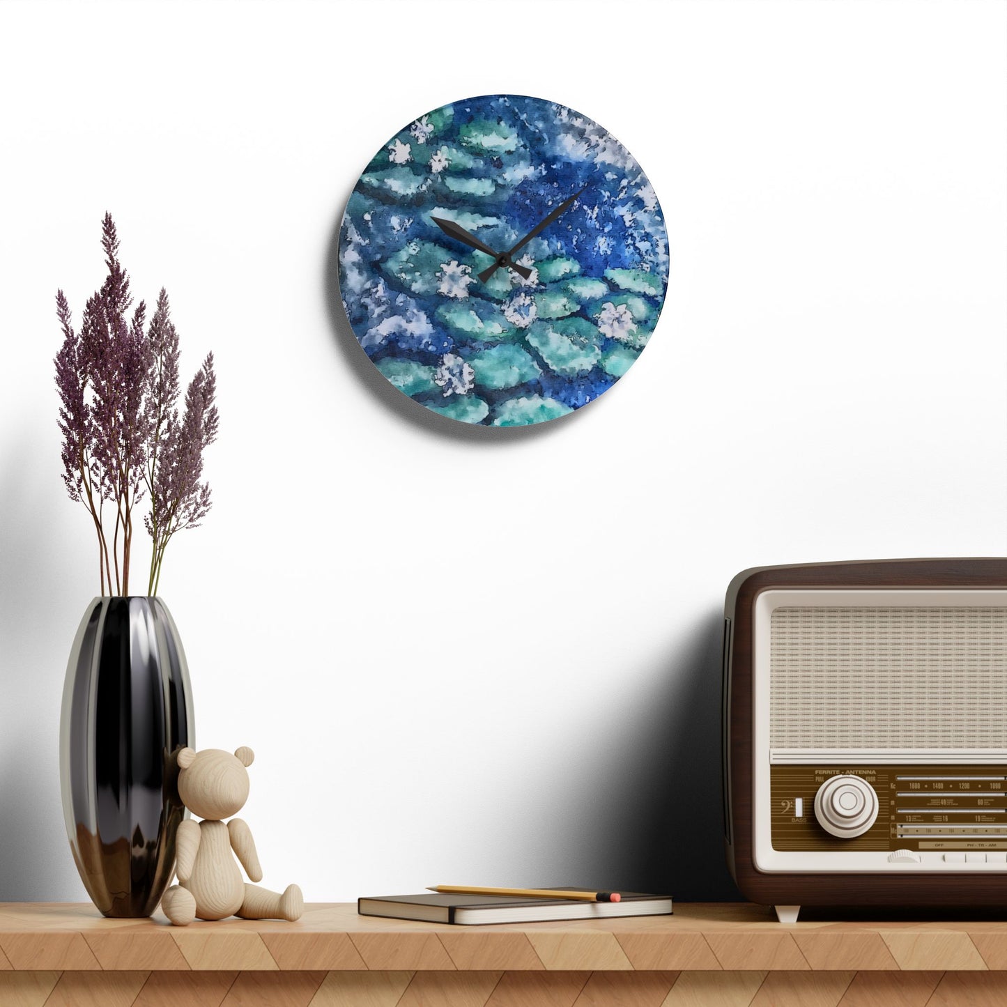 Acrylic Wall Clock, Water Lilies, FrediFreds Home Collection