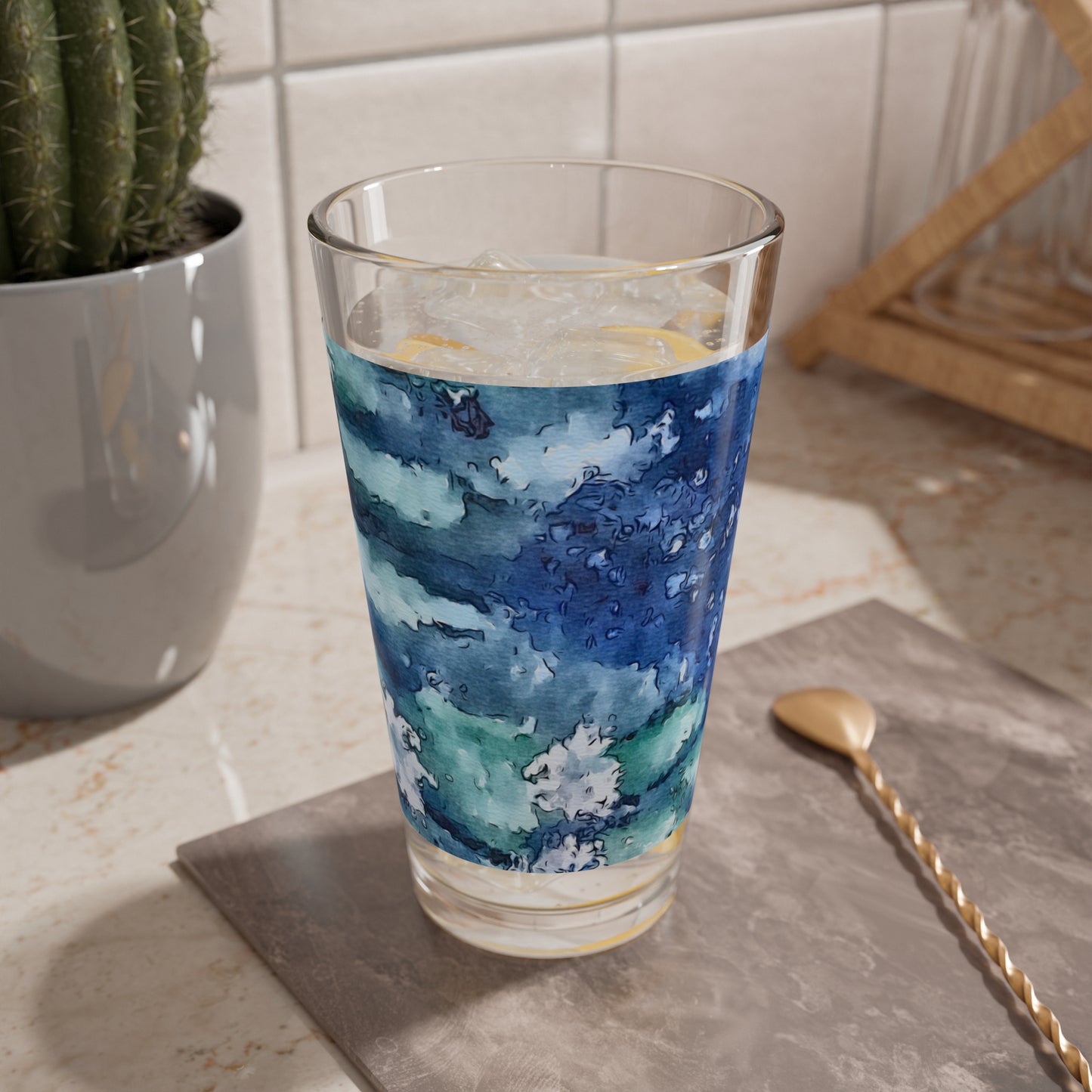 Mixing Glass, 16oz, Water Lilies, FrediFreds Home Collection