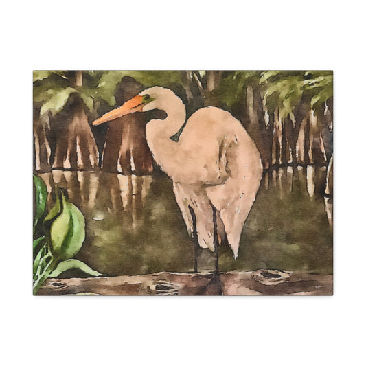 Canvas Gallery Wraps, Egret Perch Watercolor, Life on the Bayou Collection