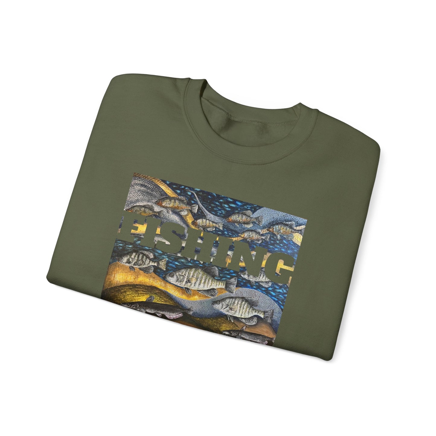 Unisex Heavy Blend™ Crewneck Sweatshirt, Get Lucky Fishing, Original Artwork, FrediFreds Home Collection