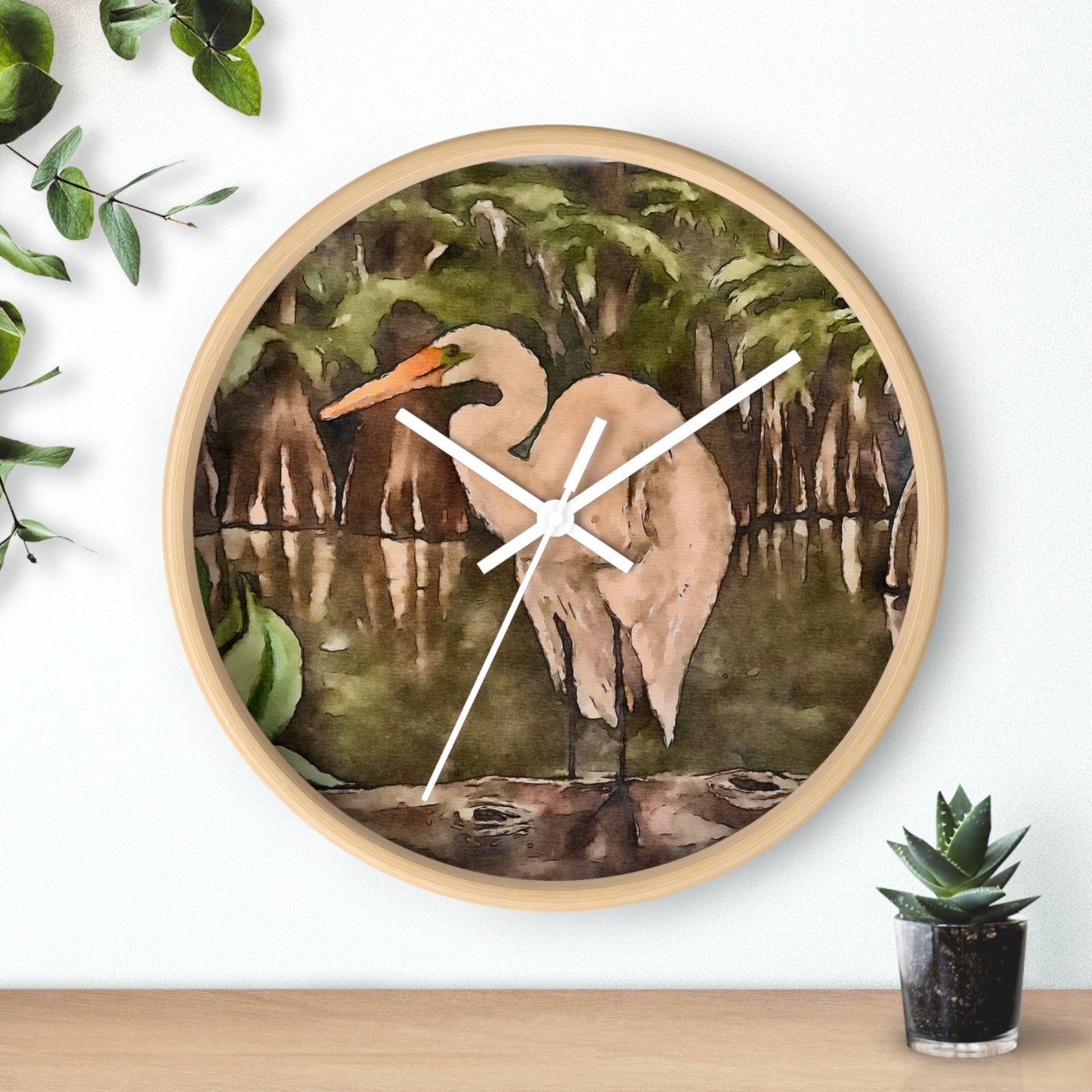 Wall Clock, Watercolor, Egret Perch, Life on the Bayou Collection