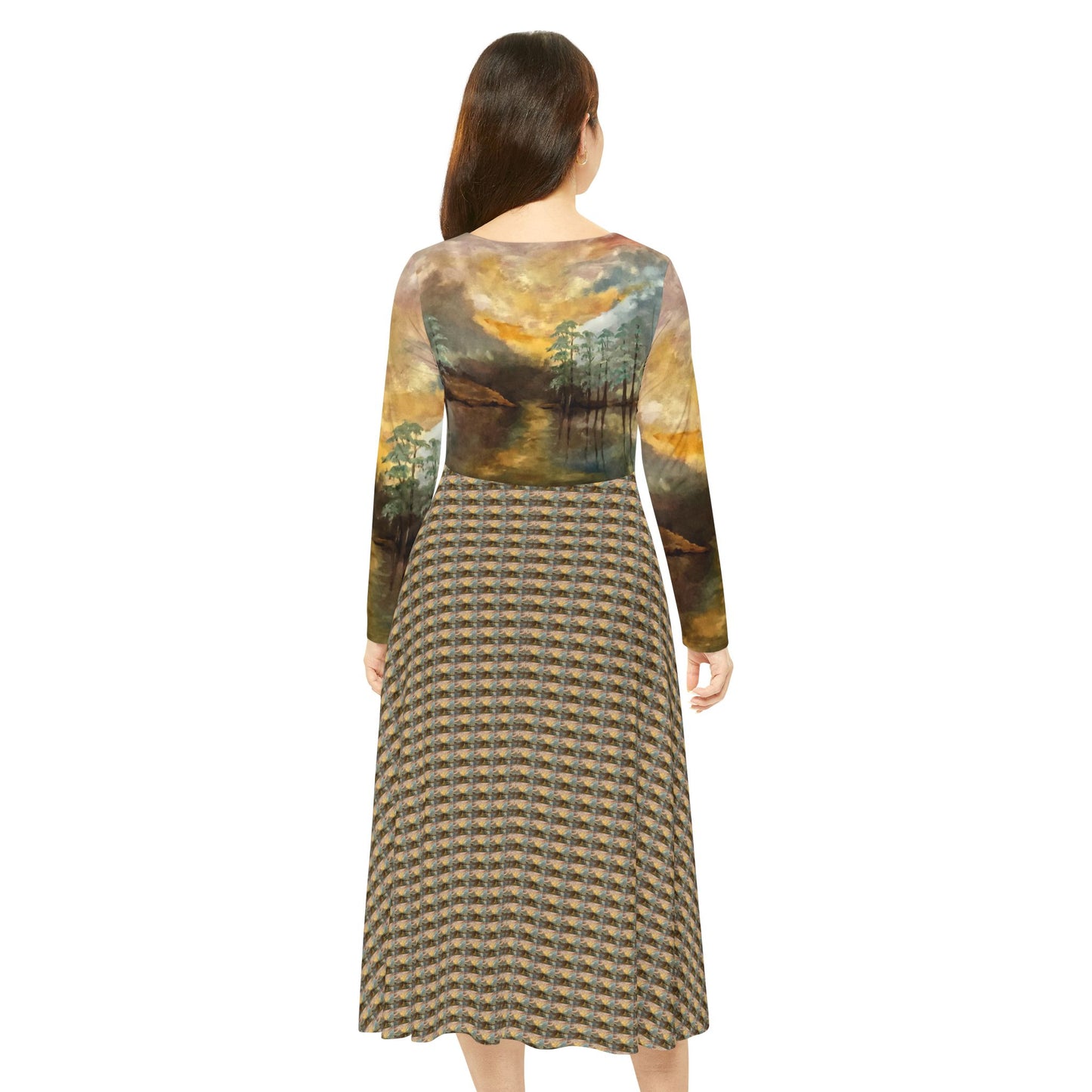 Women's Long Sleeve Modest Dress (AOP), Whimsical, Moon Lake, FrediFreds Home Collection